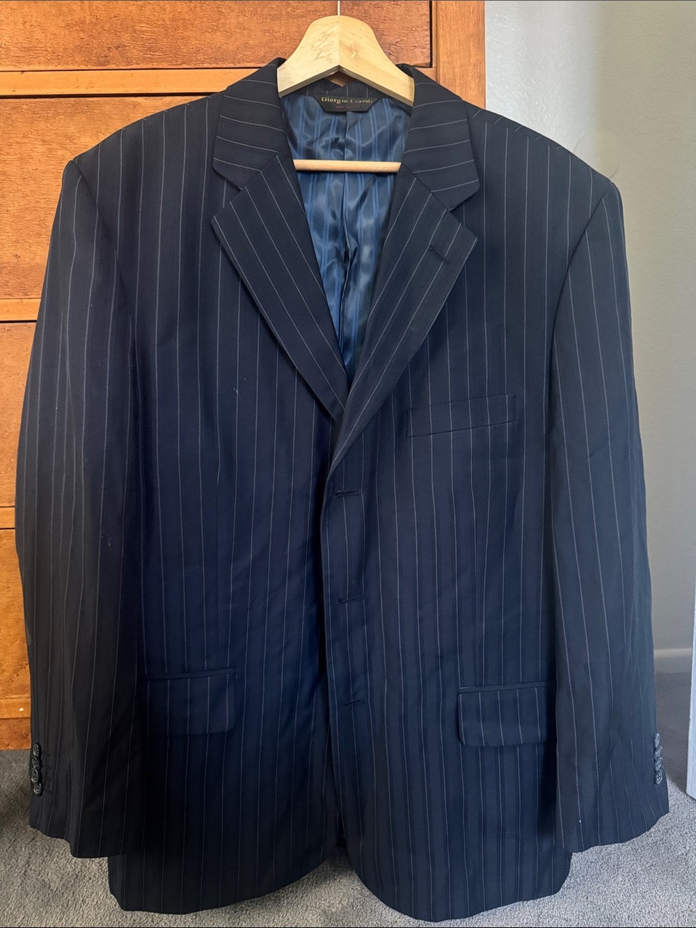 Men's Navy Pinstripe Suit Jacket by